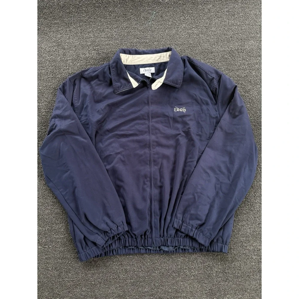 Vintage Izod Golf Navy Jacket Size Large Zip Up Long Sleeve Pockets Lined